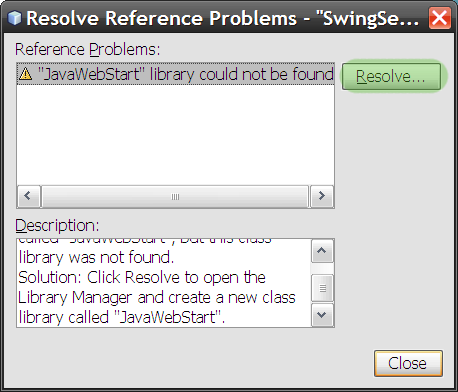 Resolve Reference Problems dialog